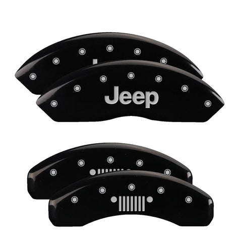 MGP 4 Caliper Covers Engraved Front JEEP Engraved Rear JEEP Grill logo Black finish silver ch - 42014SJPLBK