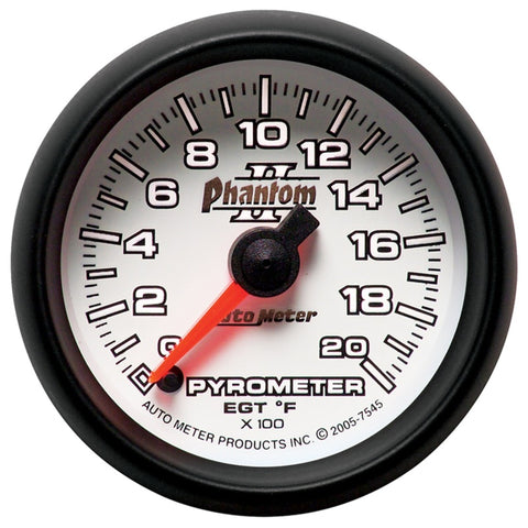 Autometer Phantom II 52.4mm Full Sweep Electronic 0-2000 Def F EGT/Pyrometer Gauge - 7545