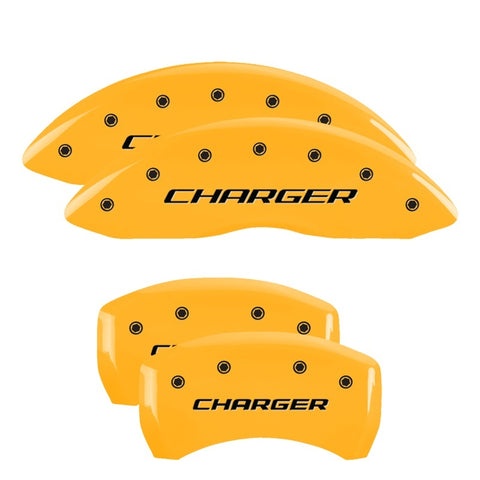 MGP 4 Caliper Covers Engraved Front & Rear Block/Charger Yellow finish black ch - 12181SCHBYL