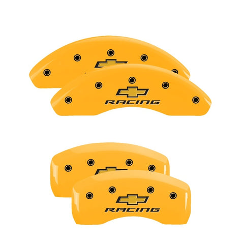 MGP 4 Caliper Covers Engraved F & R Chevy Racing Yellow Finish Black Char 2019 Chevrolet Malibu - 14244SBRCYL