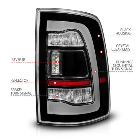 ANZO 09-18 Dodge Ram 1500 Sequential LED Taillights Black - 311469