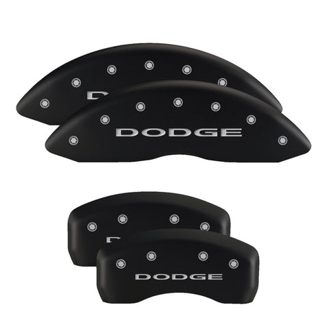 MGP 4 Caliper Covers Engraved Front & Rear With stripes/Dodge Black finish silver ch - 12199SDD3BK