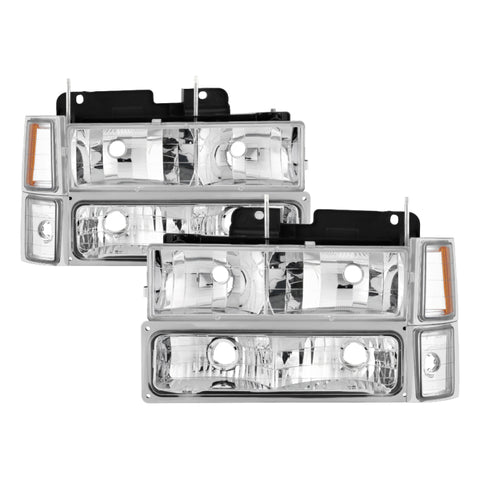 Xtune Chevy Suburban 94-98 Headlights w/ Corner & Parking Lights 8pcs Chrome HD-JH-CCK88-AM-C-SET - 5069535