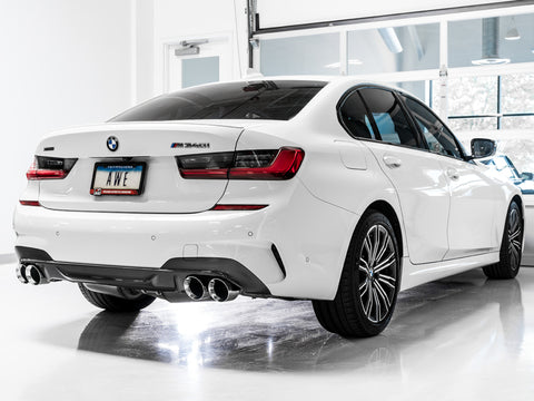 AWE Tuning 2019+ BMW M340i (G20) Resonated Touring Edition Exhaust - Quad Chrome Silver Tips - 3015-42150