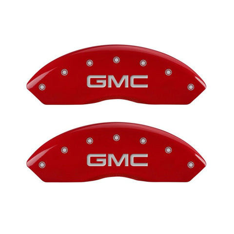 MGP 4 Caliper Covers Engraved Front & Rear GMC Red Finish Silver Char 2019 GMC Arcadia - 34212SGMCRD