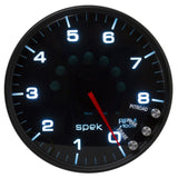 Autometer Spek-Pro Gauge Tachometer 5in 8K Rpm W/Shift Light & Peak Mem Black/Smoke/Black - P23852