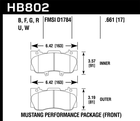 Hawk 15-17 Ford Mustang Performance Package HPS 5.0 Front Brake Pads - HB802B.661