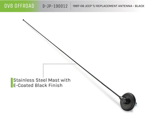 DV8 Offroad 1997-06 Jeep TJ Replacement Antenna Black - D-JP-190012