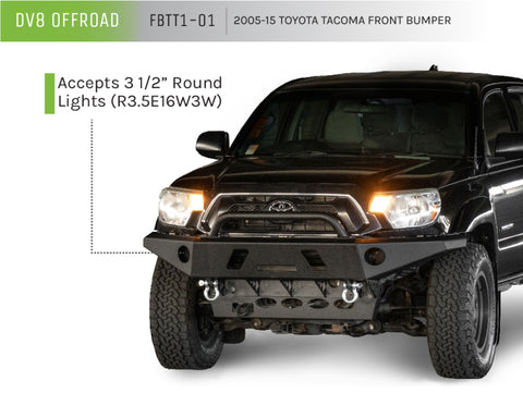 DV8 Offroad 05-15 Toyota Tacoma Front Bumper Winch Ready - Black Powdercoat - FBTT1-01