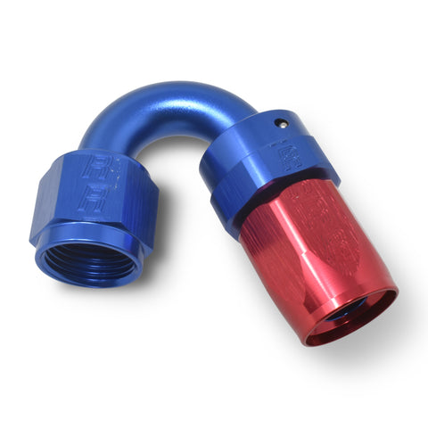 Russell Performance -6 AN Red/Blue 150 Degree Full Flow Swivel Hose End (With 9/16in Radius) - 613450