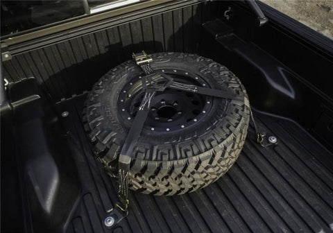 N-Fab Bed Mounted Rapid Tire Strap Universal - Gloss Black - Black Strap - BM1TSBK