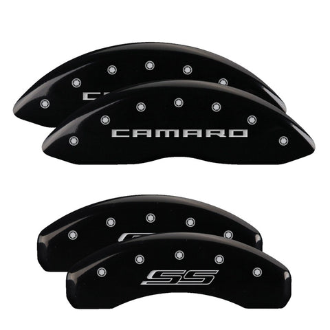 MGP 4 Caliper Covers Engraved Front Gen 5/Camaro Engraved Rear Gen 5/SS Black finish silver ch - 14215SCS5BK