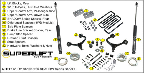 Superlift 05-20 Toyota Tacoma 4WD (Excl TRD Pro Models) - 3in Lift Kit w/ Superlift Shocks - K1012