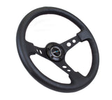 NRG Reinforced Steering Wheel (350mm / 3in. Deep) Blk Leather w/Blk Spoke & Circle Cutouts - RST-006BK