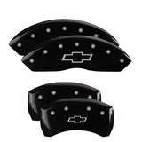 MGP 4 Caliper Covers Engraved Front & Rear Bowtie Black Finish Silver Char 2019 Chevrolet Equinox - 14247SBOWBK