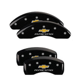 MGP 4 Caliper Covers Engraved Front & Rear Chevy racing Black finish silver ch - 14232SBRCBK