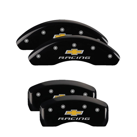 MGP 4 Caliper Covers Engraved Front & Rear Chevy racing Black finish silver ch - 14050SBRCBK