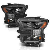 ANZO 15-17 Ford F-150 Project Headlights w/ Plank Style Design Black w/ Amber Sequential Turn Signal - 111408