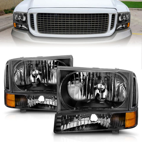 ANZO 2000-2004 Ford Excursion Crystal Headlights Black - 111080