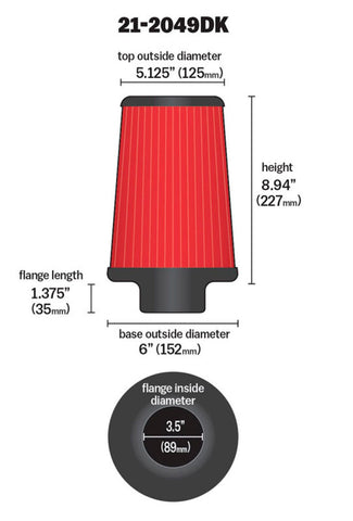 AEM 3.5 inch Short Neck 9 inch Element Filter Replacement - 21-2049DK