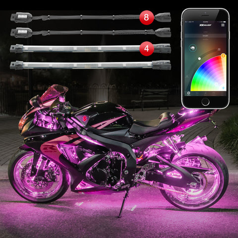 XK Glow Strip Million Color XKCHROME Smartphone App ATV/Motorcycle LED Light Kit 8xPod + 4x10In - KS-MOTO-STANDARD