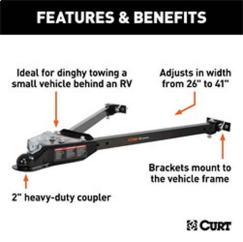 RockJock Curt Tow Bar with Adjustable Width Arms Car Mount 2in Ball 5000lbs - RJ-19745