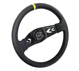 NRG Reinforced Steering Wheel (350mm / 3in Deep) Blk Leather w/NRG Arrow-Cut 2-Spoke & Sgl Yellow CM - RST-022R-Y