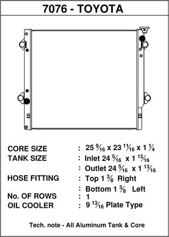 CSF 06-14 Toyota FJ Cruiser 4.0L / 03-09 Toyota 4Runner 4.0L / 2010 Toyota 4Runner 2.7L Radiator - 7076