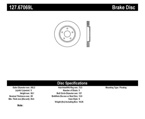 StopTech Slotted & Drilled Sport Brake Rotor - 127.67069L