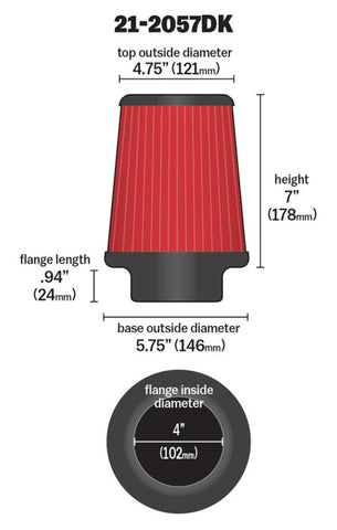 AEM DryFlow Air Filter Kit 4in x 7in DRYFLOW - 21-2057DK