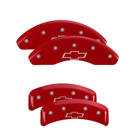 MGP 4 Caliper Covers Engraved Front & Rear Bowtie Red finish silver ch - 14026SBOWRD