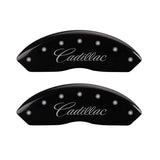 MGP 4 Caliper Covers Engraved Front & Rear Cursive/Cadillac Black finish silver ch - 35010SCADBK