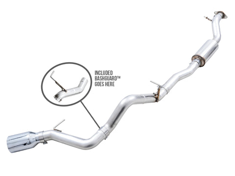 AWE Tuning 2021+ Ford Bronco 0FG Single Rear Exit Exhaust w/Chrome Silver Tip & Bash Guard - 3015-22789