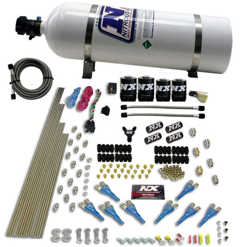 Nitrous Express 8 Cyl Shark Direct Port 4 Solenoids Nitrous Kit (200-600HP) w/15lb Bottle - 90506-15