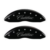 MGP 4 Caliper Covers Engraved Front & Rear Cursive/Cadillac Black finish silver ch - 35007SCADBK