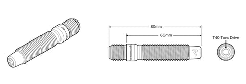 Raceseng Titanium Wheel Stud Conversion Kit - M14x1.5mm (80mm Length/Accommodates Up to 15mm Spacer) - 010413S20