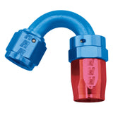 Russell Performance -8 AN Red/Blue 150 Degree Full Flow Swivel Hose End (With 3/4in Radius) - 613460