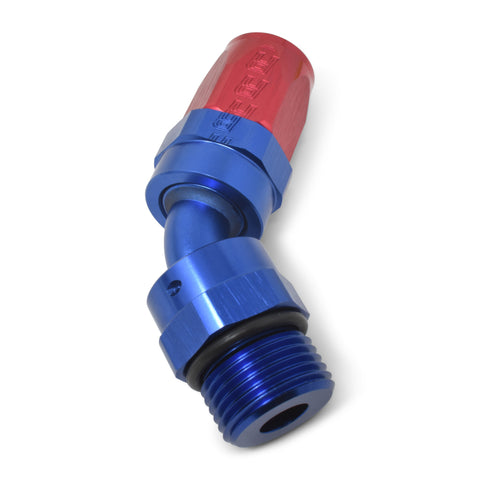 Russell Performance -10 AN Red/Blue 45 Degree Swivel Dry Sump Hose End (-8 Port 3/4in-16 Thread) - 612240