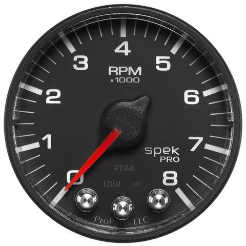 Autometer Spek-Pro Black 2 1/16 inch 8K RPM Tach w/ Shift Light and Peak Memory - P334328