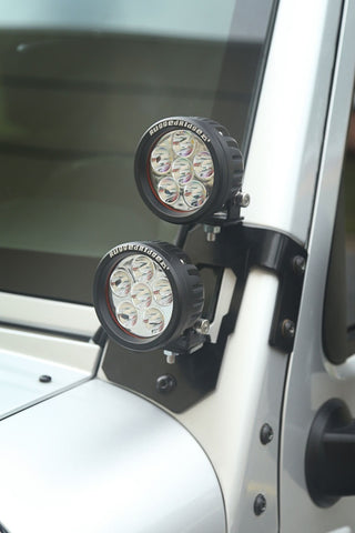 Rugged Ridge 07-18 Jeep Wrangler JK Semi-Gloss Black Round A-Pillar LED Light Mount Kit - 11232.32