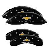 MGP 4 Caliper Covers Engraved F & R Chevy Racing Black Finish Silver Char 2012 Chevrolet Camaro - 14036SBRCBK