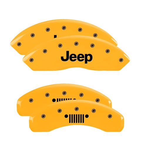 MGP 4 Caliper Covers Engraved Front Jeep Rear Grill Logo Yellow Finish Black Char 2018 Jeep Wrangler - 42019SJPLYL