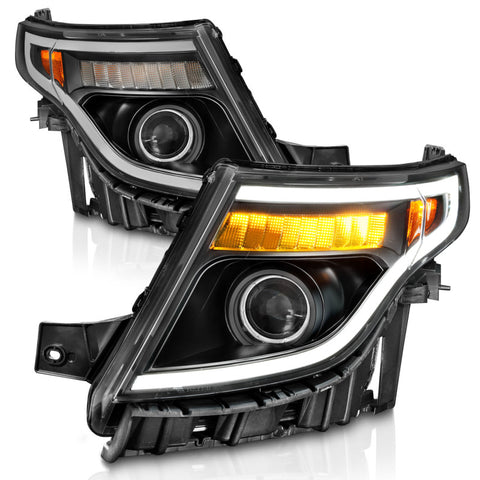 ANZO 11-15 Ford Explorer (w/Factory Halogen HL Only) Projector Headlights w/Light Bar Black Housing - 111575
