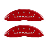 MGP 4 Caliper Covers Engraved Front & Rear Block/Charger Red finish silver ch - 12088SCHBRD