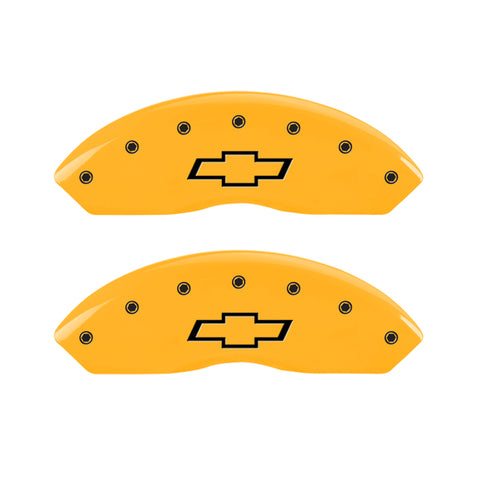 MGP 4 Caliper Covers Engraved F & R Bowtie Yellow Finish Black Char 2014 Chevrolet Express 2500 - 14243SBOWYL