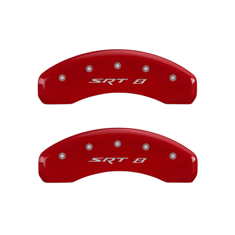 MGP 4 Caliper Covers Engraved Front & Rear SRT8 Red finish silver ch - 32006SSR8RD