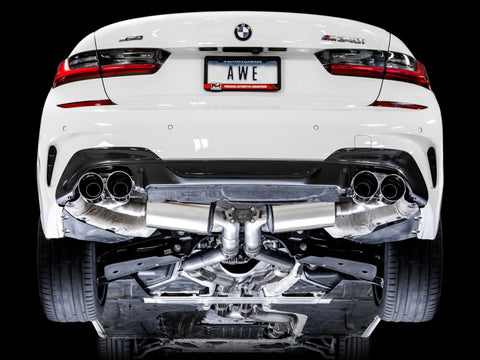 AWE Tuning 2019+ BMW M340i (G20) Resonated Touring Edition Exhaust - Quad Chrome Silver Tips - 3015-42150