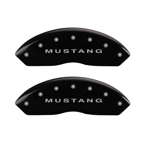 MGP 4 Caliper Covers Engraved Front Mustang Engraved Rear S197/GT Black finish silver ch - 10017SMG2BK