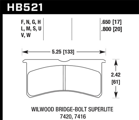 Hawk Willwood BB SL 7420 DTC-60 Race Brake Pads - HB521G.650