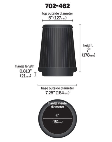 Airaid Universal Air Filter - Cone 6 x 7-1/4 x 5 x 7 - 702-462